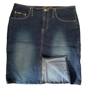 Squeeze Blue Denim Split Front Western Cowboy Coastal Pencil Skirt Size 11